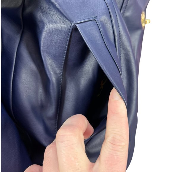 Blue Faux Leather Dennis by Dennis Basso Turn-lock Jacket Sz XXS - Picture 7 of 11